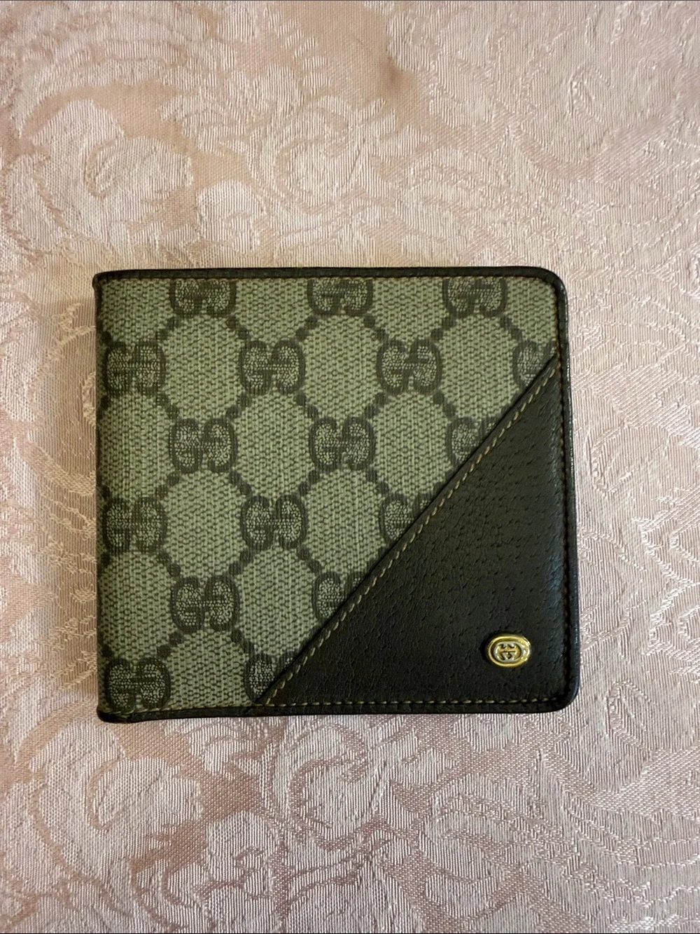 Gucci Brown GG Monogram Wallet with Brown Leather Corner